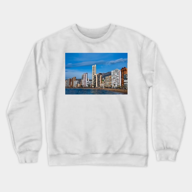 Benidorm Levante Beach Costa Blanca Spain Crewneck Sweatshirt by AndyEvansPhotos